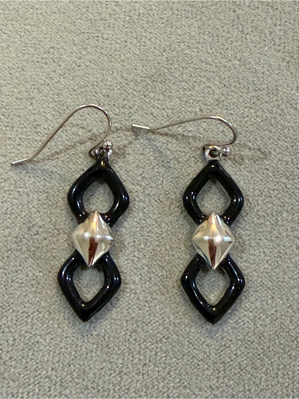 Silver and Black Geometric Drop Earrings - Women Jewelry